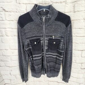 Y2K Sweater Mens Small Bloke Cyber Grunge Full Zip Biker Punk Pocket Hipster